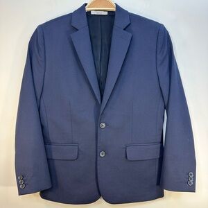 Nordstrom Navy Blue Blazer Women XS Poly Viscose 3/4 Sleeve 2 Button Short